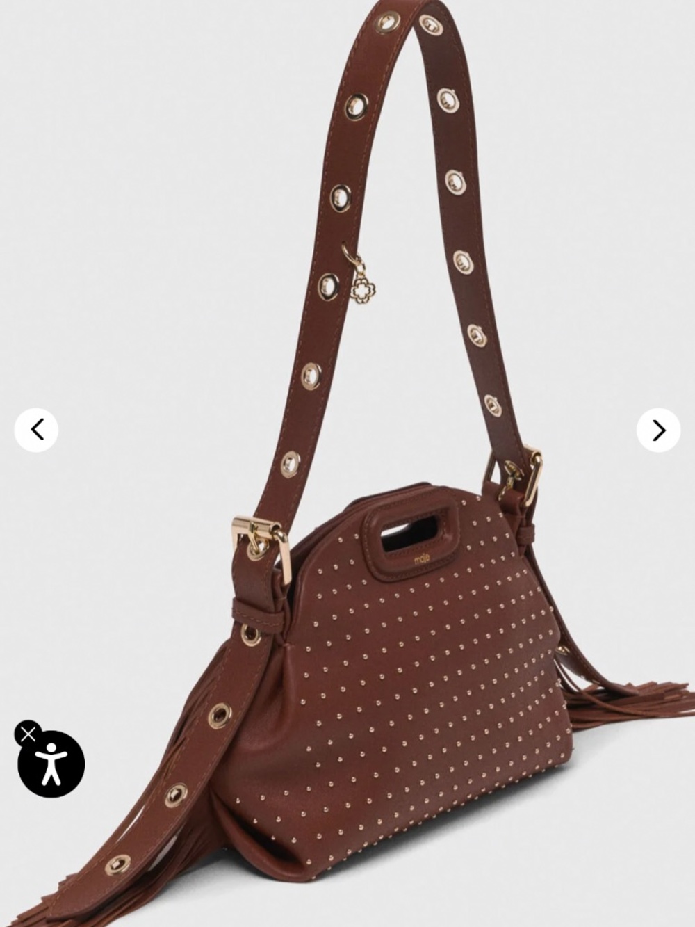 Maje Miss M Mini Brown Leather Studded Cross-body Bag - NWT - Picture 3 of 15